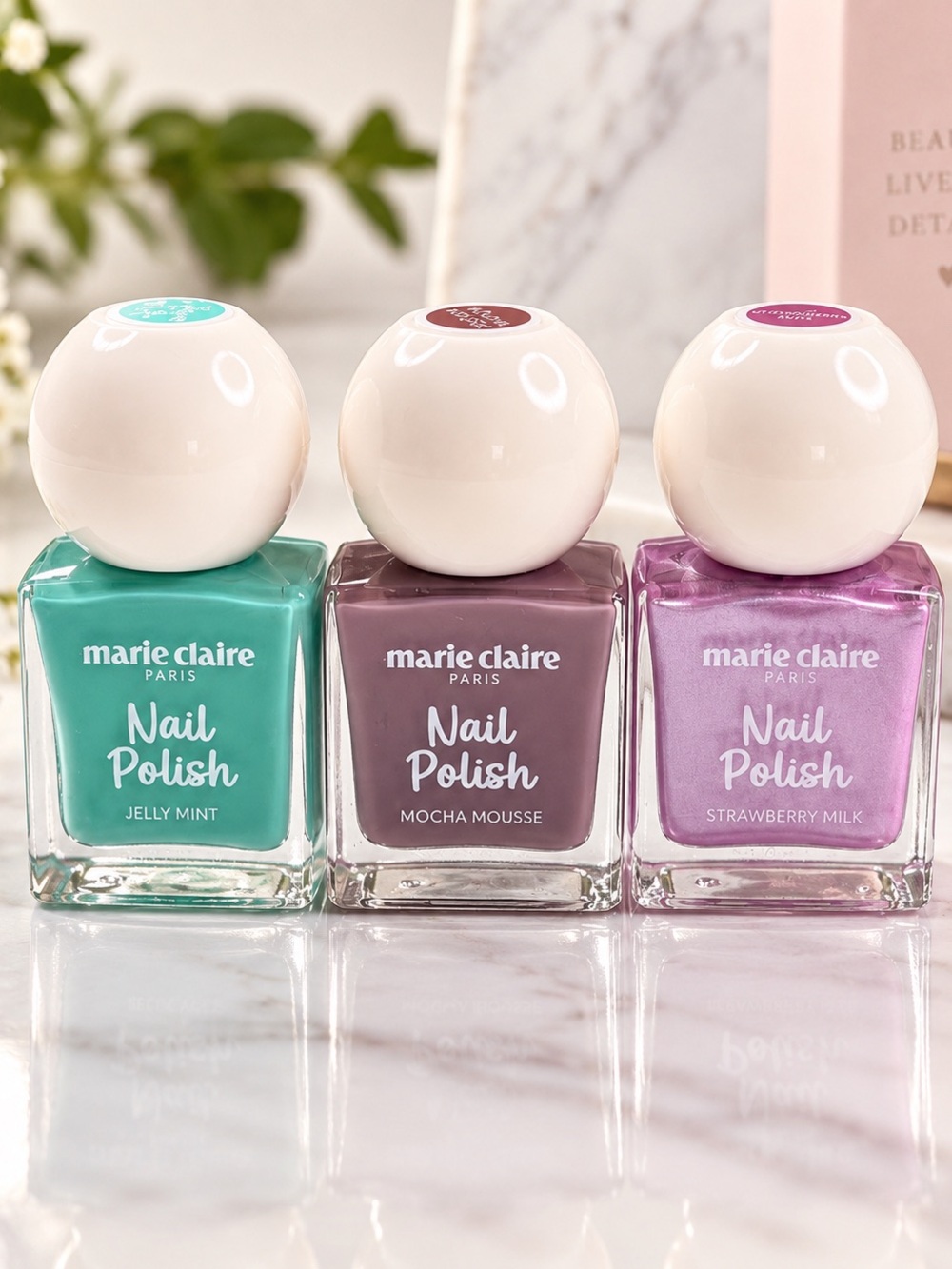 New Marie Claire Paris Nail Polish Set of 3 Jelly Mint,Mocha Mousse & Strawberry